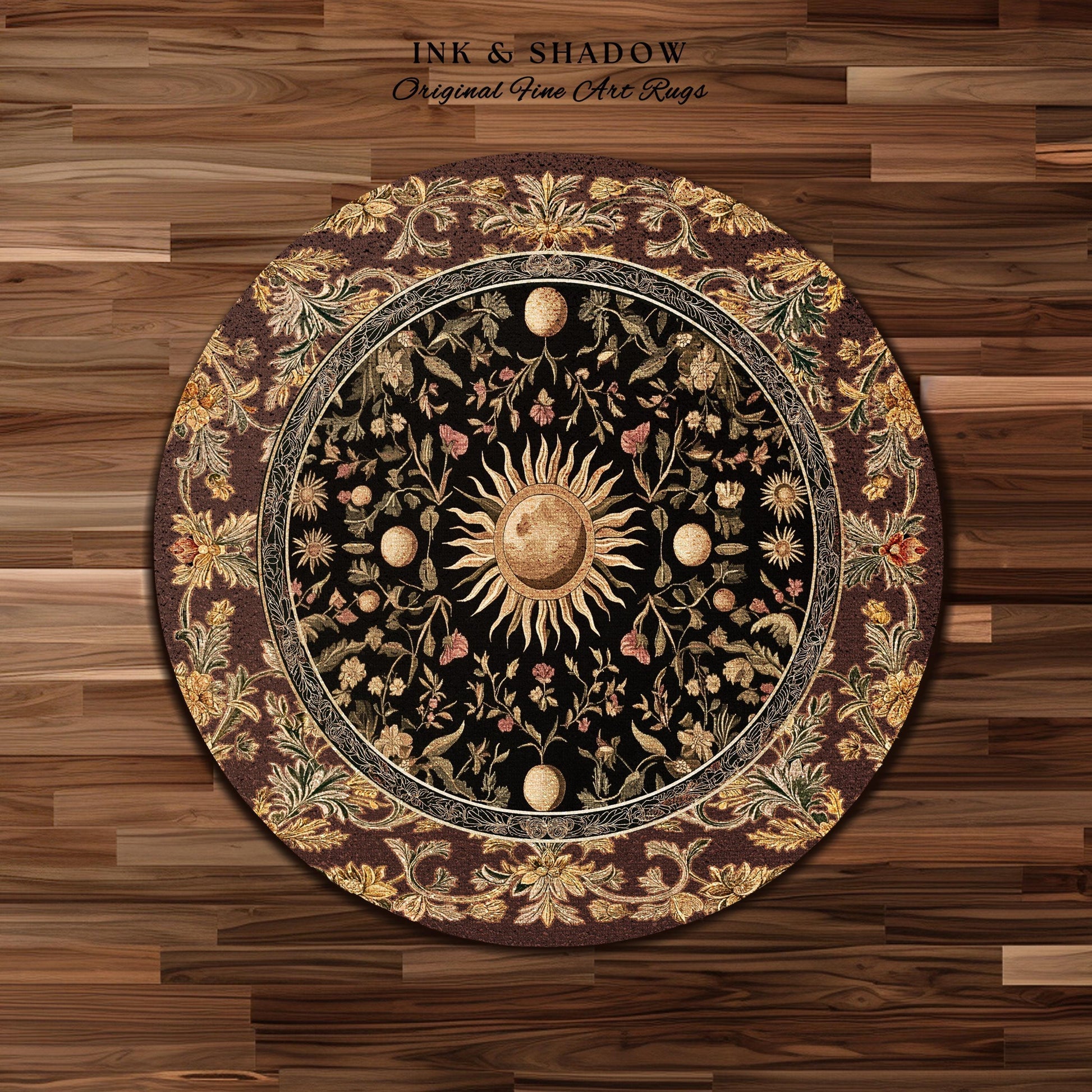 Dark Skies Celestial Area Rug | Enchanted Celestial Witchy Astrology Boho Maximalist Decor Sun and Moon Tarot Inspired Gothic Home Accent