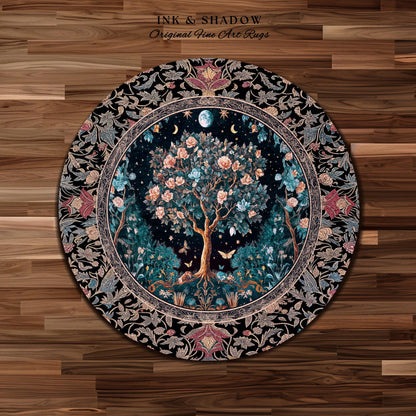 Enchanted Moonlit Tree of Life Area Rug | Romantic Forest Aesthetic Home Decor Vintage Boho Style Housewarming Gift Cozy Bedroom Floor Mat