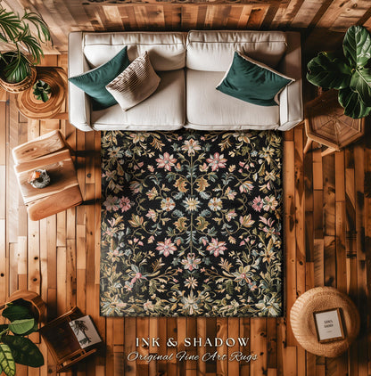Pastel Baroque Floral Fairycore Rug | Soft Cottagecore Whimsical Wildflower Decor Vintage Fairytale Aesthetic Romantic Victorian Accent Art