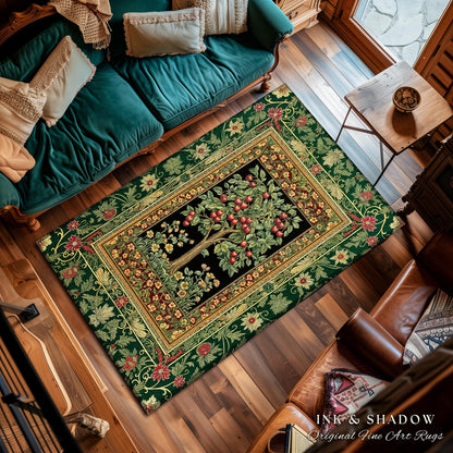 Woodland Folklore Tree of Life Area Rug | Romantic Botanical Decor Vintage Garden Baroque Floral Style Cottagecore Accent Classic Aesthetic