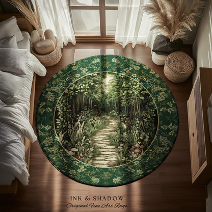Ethereal Woodland Meadow Rug | Dark Academia Folklore Fairy Core Aesthetic Accent Rug Magical Bedroom Emerald Green Home Decor Botanical |