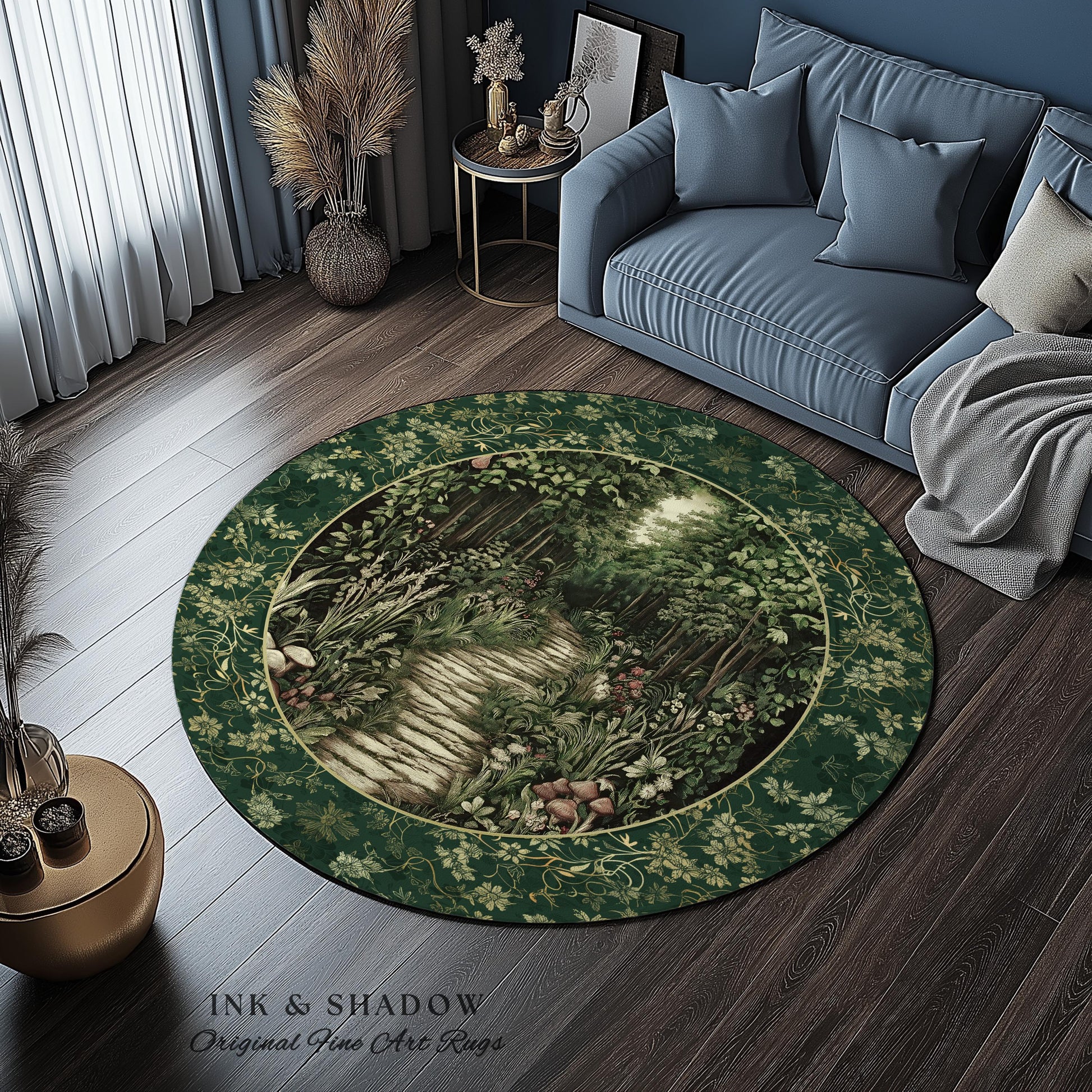 Ethereal Woodland Meadow Rug | Dark Academia Folklore Fairy Core Aesthetic Accent Rug Magical Bedroom Emerald Green Home Decor Botanical |