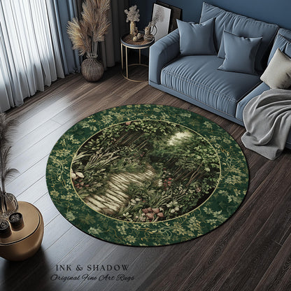 Ethereal Woodland Meadow Rug | Dark Academia Folklore Fairy Core Aesthetic Accent Rug Magical Bedroom Emerald Green Home Decor Botanical |