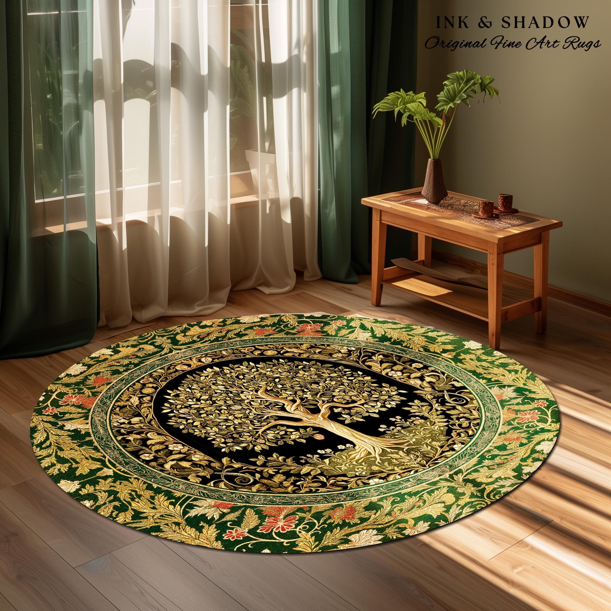 Tree of Life Fairytale Inspired Rug | Celestial Folk Art Decor Cottagecore Folklore Style Aesthetic Housewarming Gift Cozy Bedroom Accent