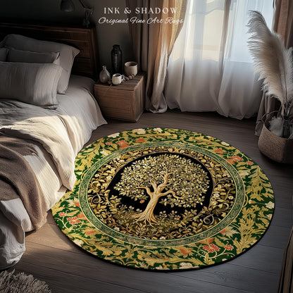 Tree of Life Fairytale Inspired Rug | Celestial Folk Art Decor Cottagecore Folklore Style Aesthetic Housewarming Gift Cozy Bedroom Accent
