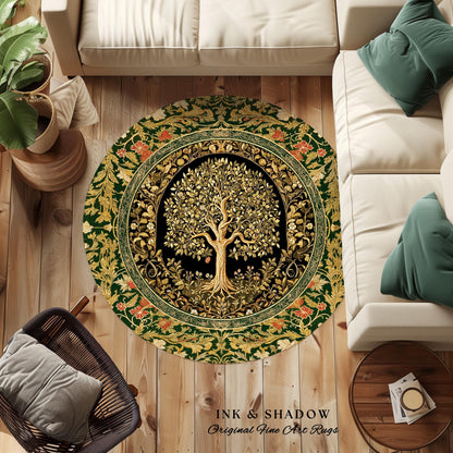Tree of Life Fairytale Inspired Rug | Celestial Folk Art Decor Cottagecore Folklore Style Aesthetic Housewarming Gift Cozy Bedroom Accent