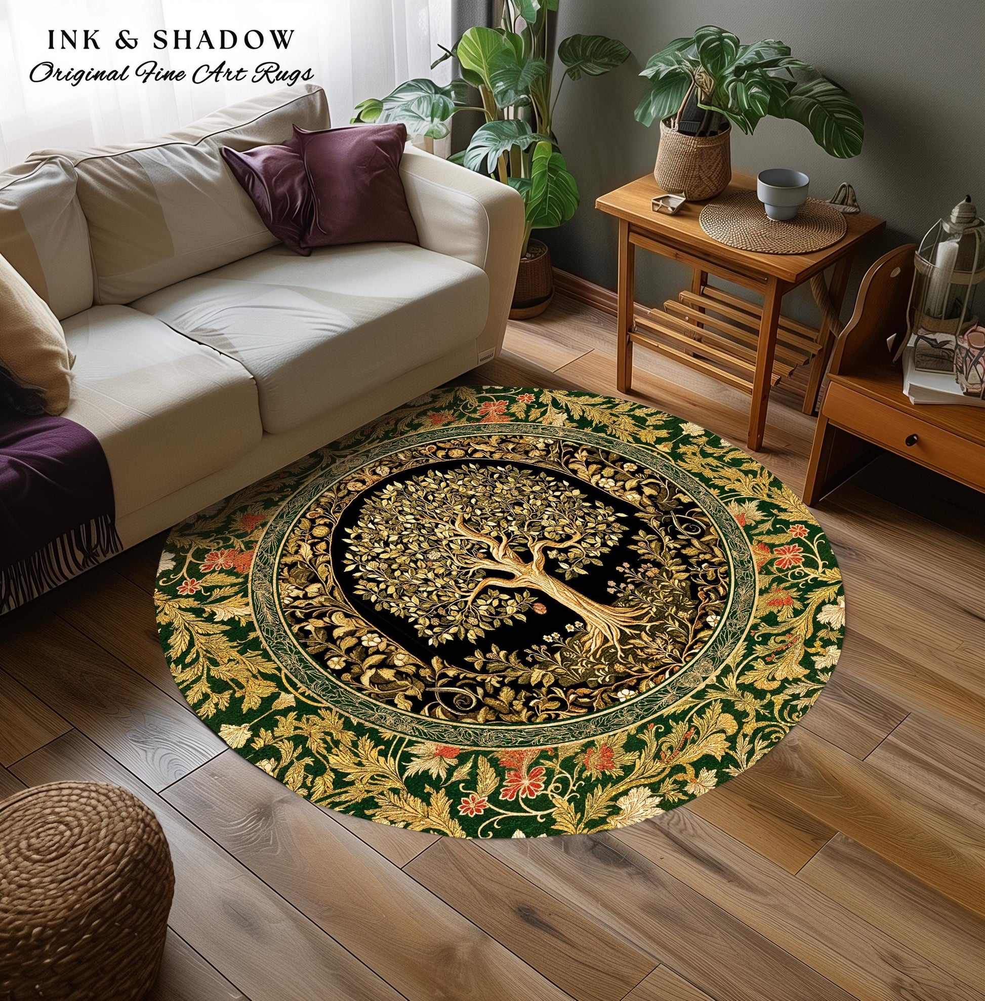Tree of Life Fairytale Inspired Rug | Celestial Folk Art Decor Cottagecore Folklore Style Aesthetic Housewarming Gift Cozy Bedroom Accent