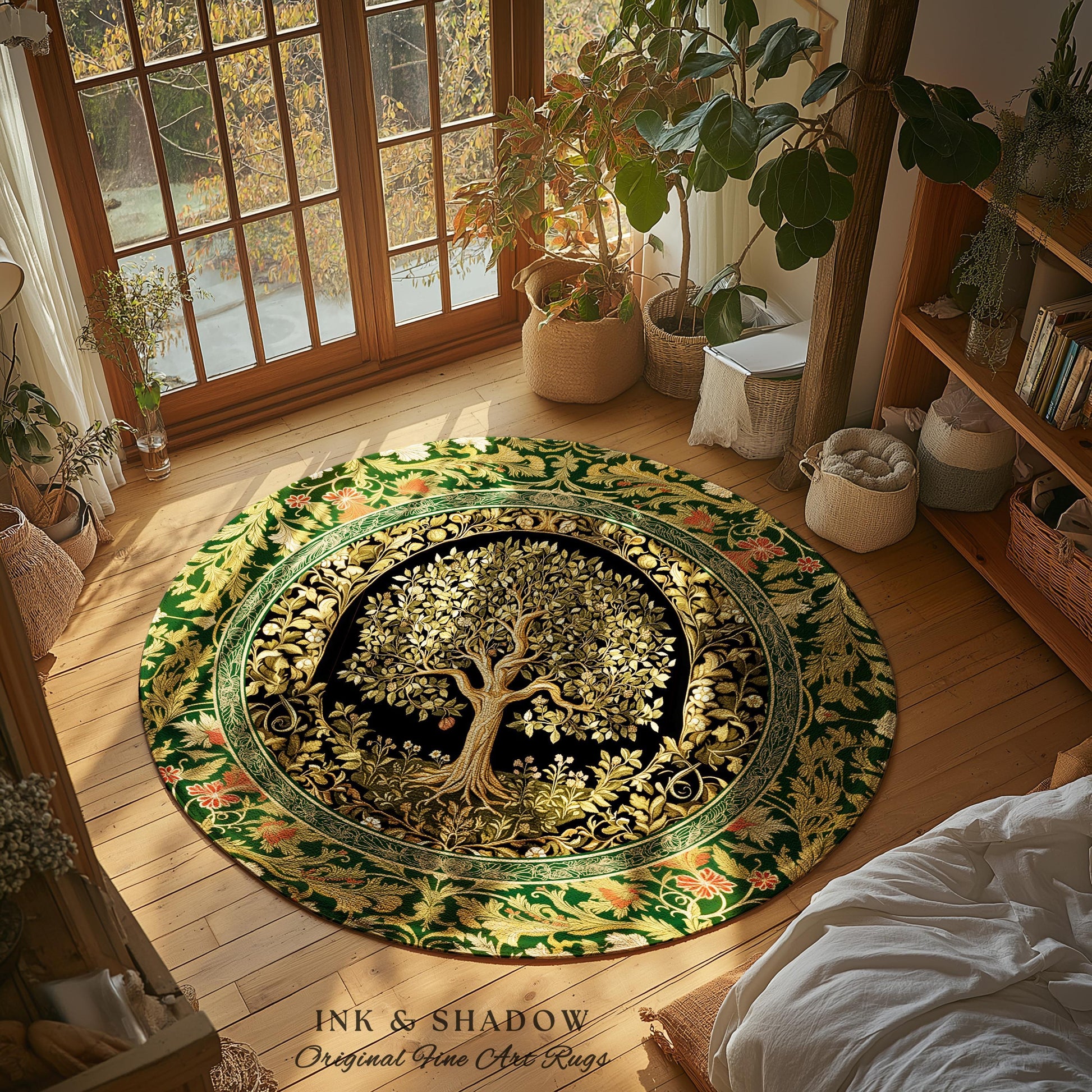 Tree of Life Fairytale Inspired Rug | Celestial Folk Art Decor Cottagecore Folklore Style Aesthetic Housewarming Gift Cozy Bedroom Accent