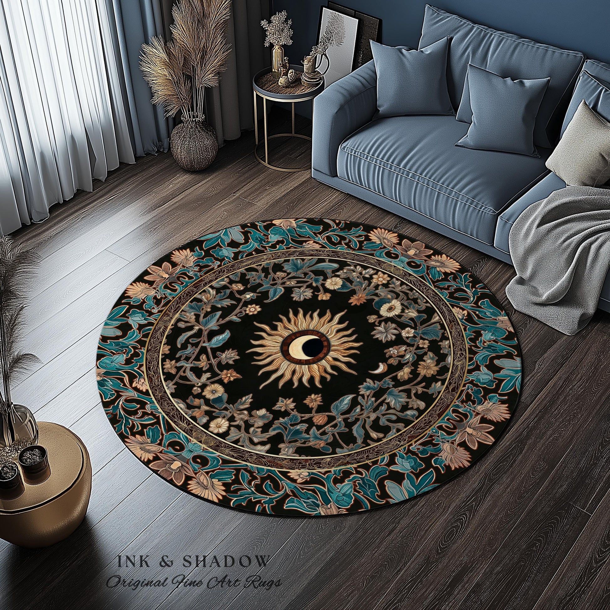 Mystic Moon Dark Academia Rug | Celestial Tarot Inspired Gothic Maximalist Bedroom Rug Whimsical Astrology Ethereal Witchy Home Decor