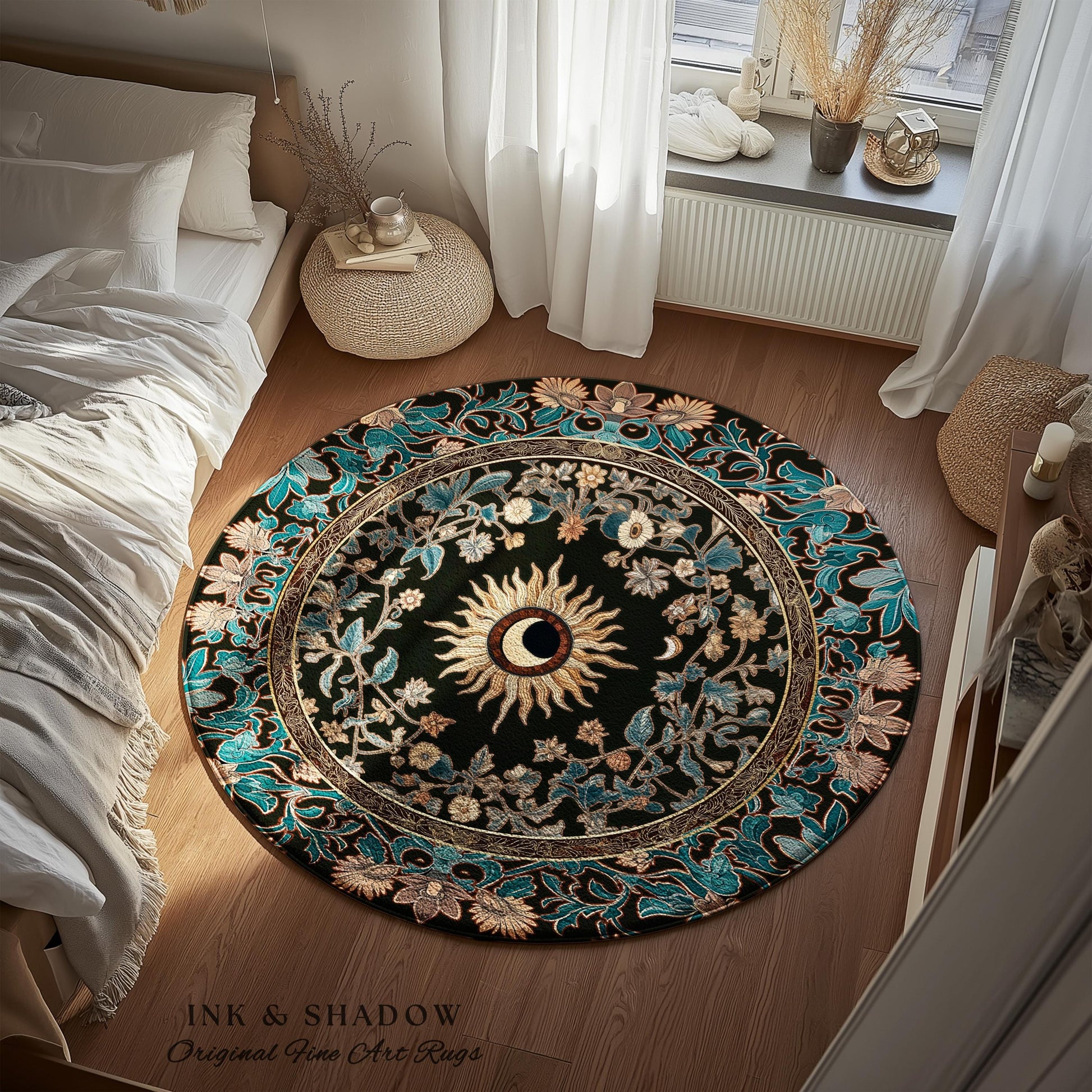 Mystic Moon Dark Academia Rug | Celestial Tarot Inspired Gothic Maximalist Bedroom Rug Whimsical Astrology Ethereal Witchy Home Decor