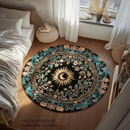 Mystic Moon Dark Academia Rug | Celestial Tarot Inspired Gothic Maximalist Bedroom Rug Whimsical Astrology Ethereal Witchy Home Decor