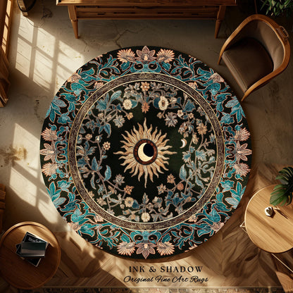 Mystic Moon Dark Academia Rug | Celestial Tarot Inspired Gothic Maximalist Bedroom Rug Whimsical Astrology Ethereal Witchy Home Decor