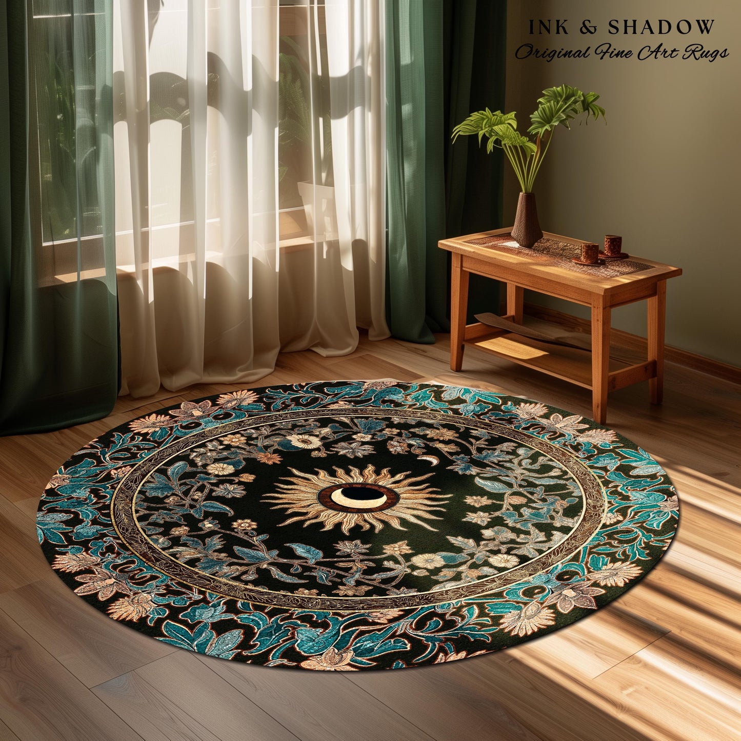 Mystic Moon Dark Academia Rug | Celestial Tarot Inspired Gothic Maximalist Bedroom Rug Whimsical Astrology Ethereal Witchy Home Decor
