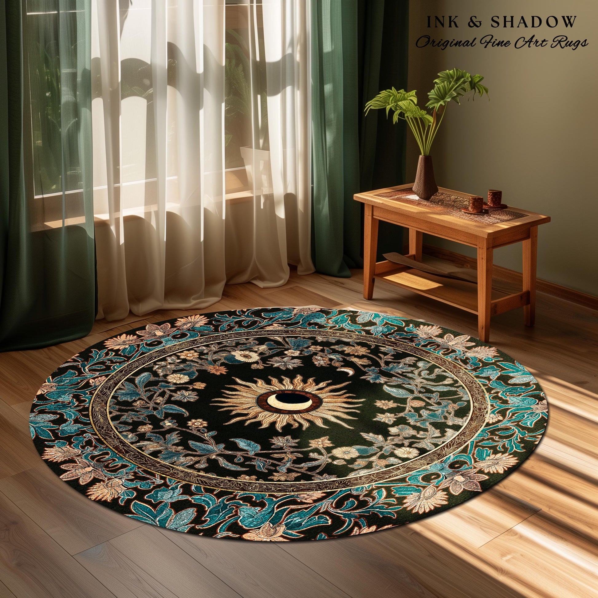 Mystic Moon Dark Academia Rug | Celestial Tarot Inspired Gothic Maximalist Bedroom Rug Whimsical Astrology Ethereal Witchy Home Decor