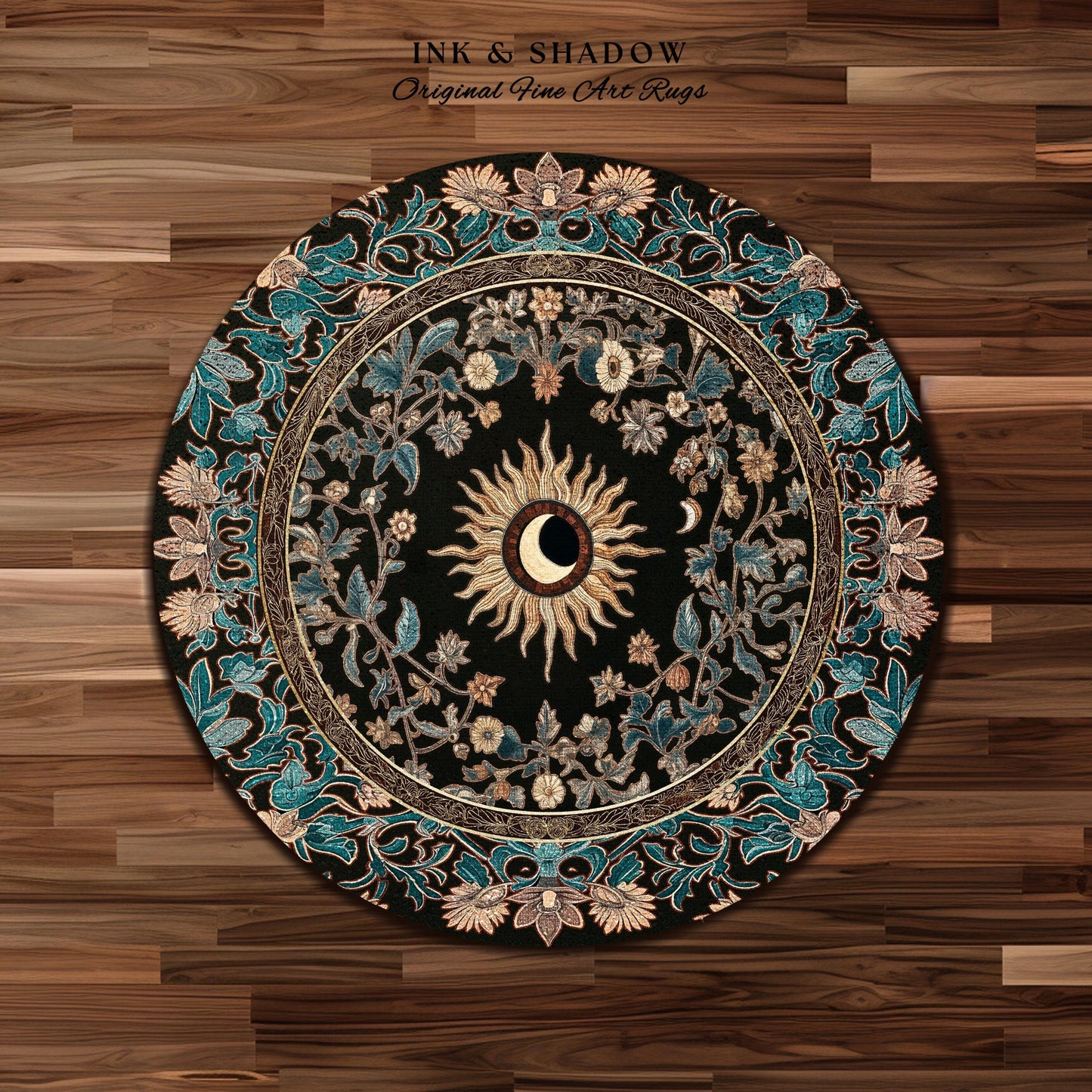 Mystic Moon Dark Academia Rug | Celestial Tarot Inspired Gothic Maximalist Bedroom Rug Whimsical Astrology Ethereal Witchy Home Decor