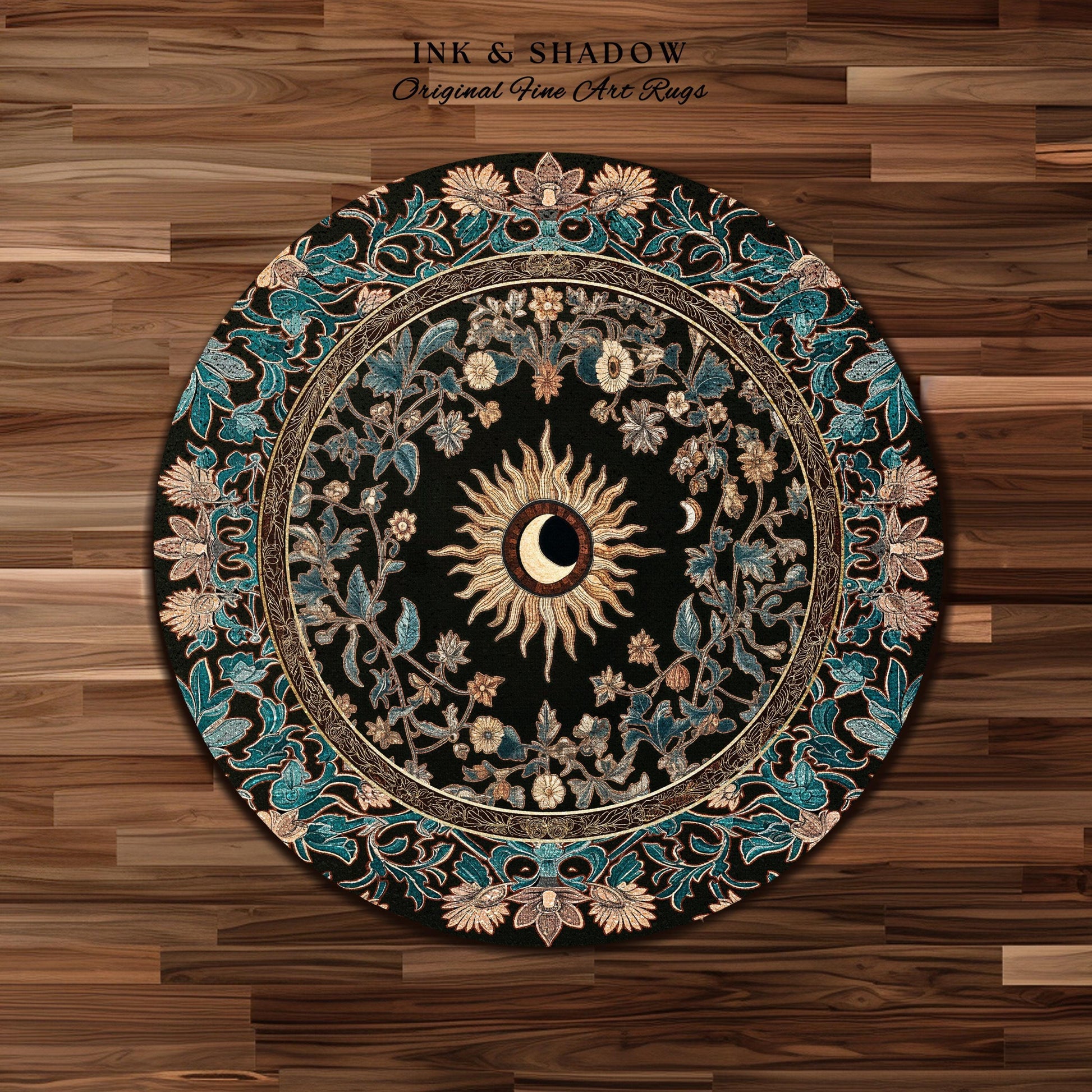 Mystic Moon Dark Academia Rug | Celestial Tarot Inspired Gothic Maximalist Bedroom Rug Whimsical Astrology Ethereal Witchy Home Decor