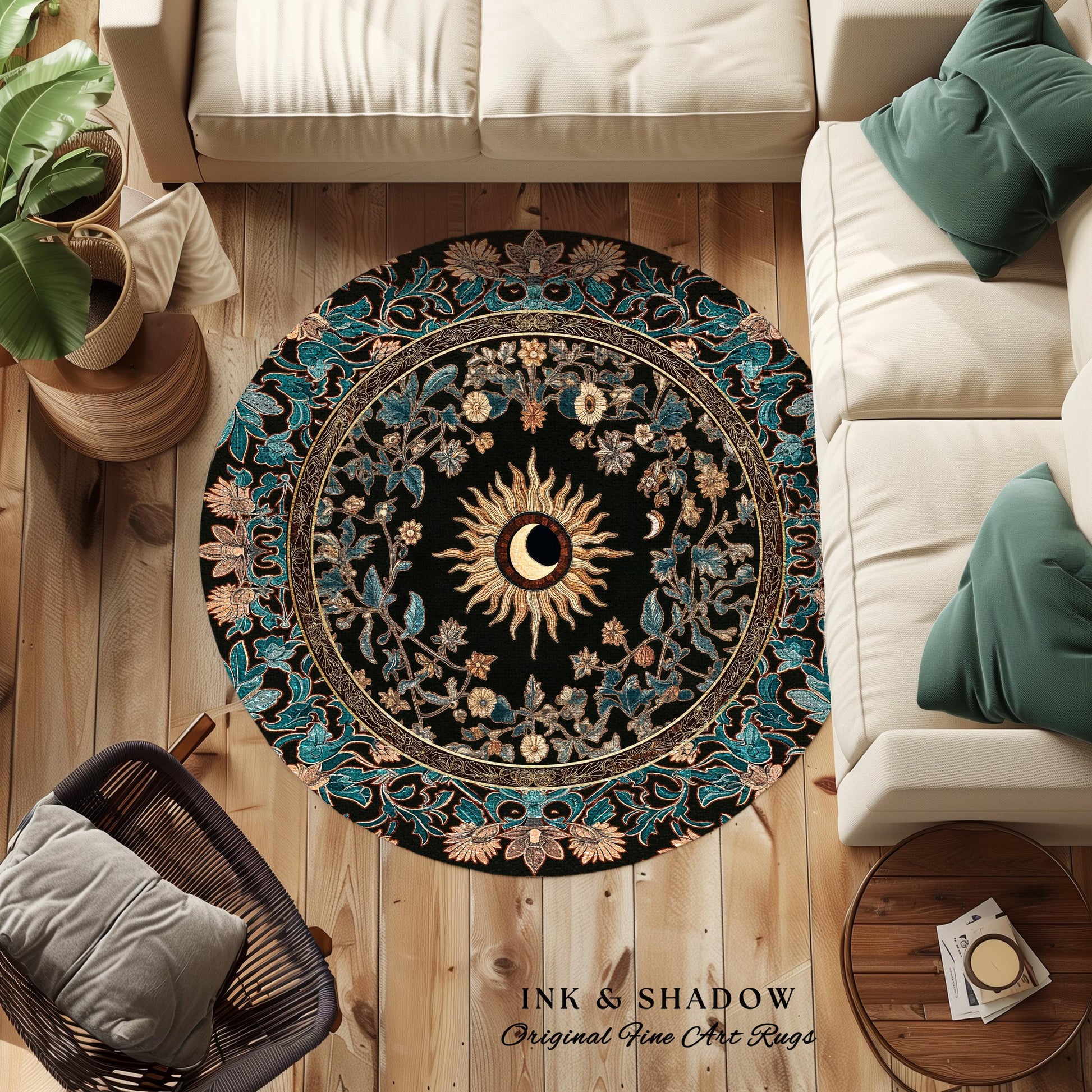 Mystic Moon Dark Academia Rug | Celestial Tarot Inspired Gothic Maximalist Bedroom Rug Whimsical Astrology Ethereal Witchy Home Decor
