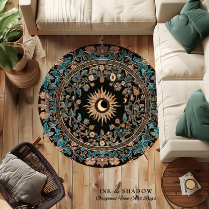 Mystic Moon Dark Academia Rug | Celestial Tarot Inspired Gothic Maximalist Bedroom Rug Whimsical Astrology Ethereal Witchy Home Decor