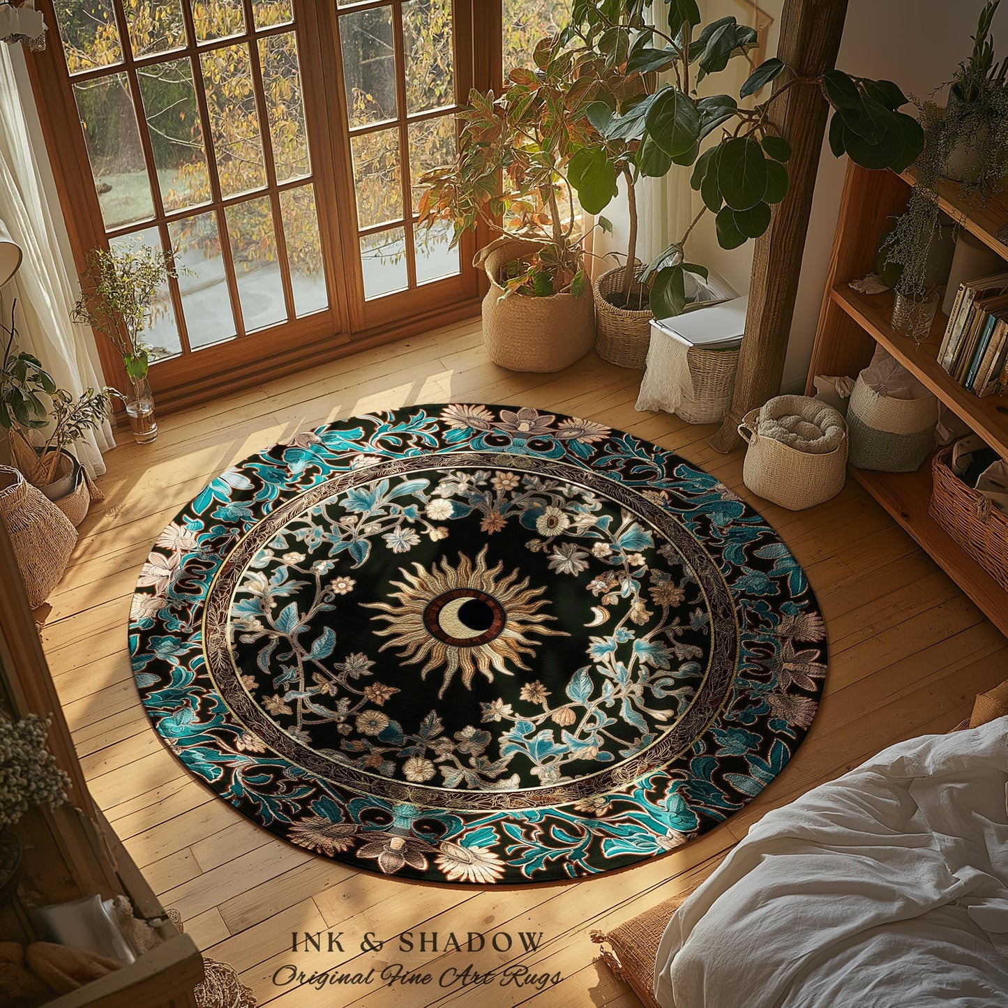 Mystic Moon Dark Academia Rug | Celestial Tarot Inspired Gothic Maximalist Bedroom Rug Whimsical Astrology Ethereal Witchy Home Decor