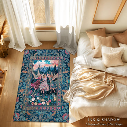 Playful Woodland Fairies Accent Rug | Dreamy Enchanted Fairytale Fairycore Medieval Bedroom Decor Cottagecore Whimsical Folklore Vibe Cozy