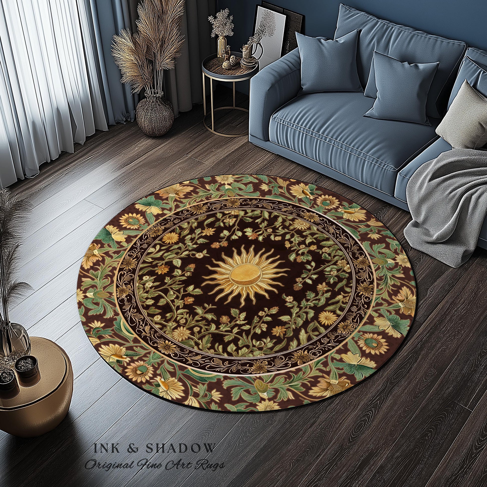 Boho Maximalist Sun Area Rug | Witchy Mystic Theme Rug Whimsical Celestial Tarot Aesthetic Astrology Inspired Spiritual Witchy Accent Rug