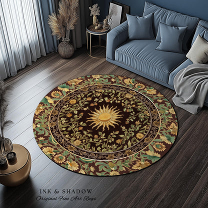 Boho Maximalist Sun Area Rug | Witchy Mystic Theme Rug Whimsical Celestial Tarot Aesthetic Astrology Inspired Spiritual Witchy Accent Rug