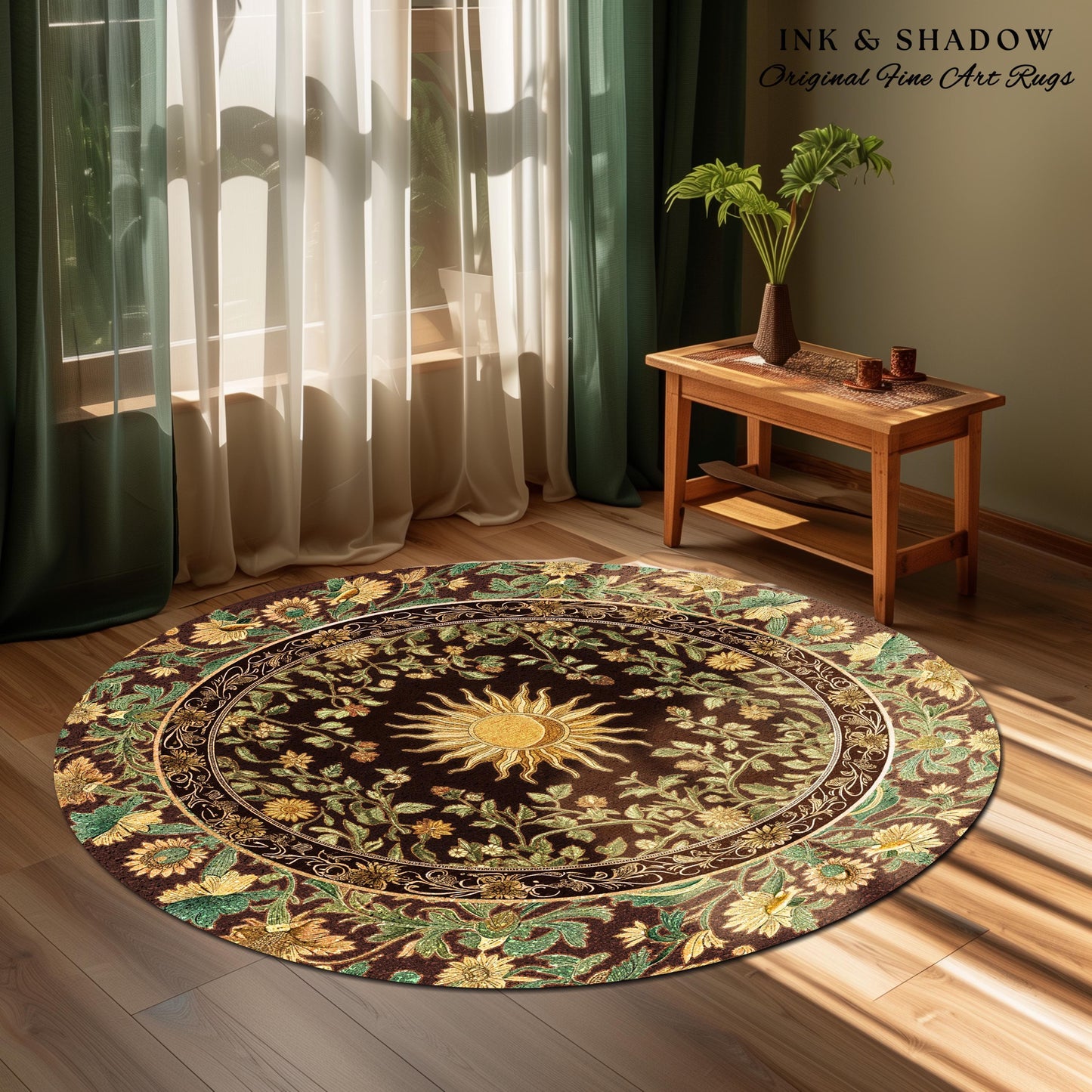 Boho Maximalist Sun Area Rug | Witchy Mystic Theme Rug Whimsical Celestial Tarot Aesthetic Astrology Inspired Spiritual Witchy Accent Rug
