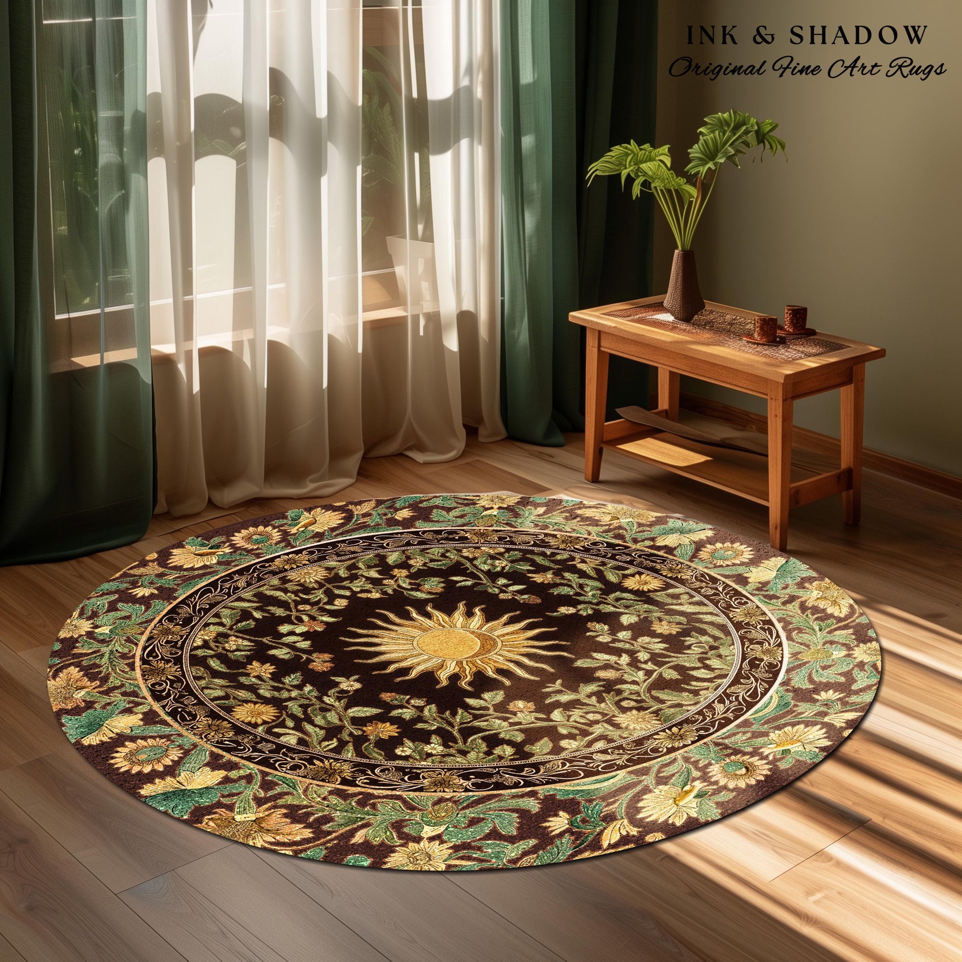 Boho Maximalist Sun Area Rug | Witchy Mystic Theme Rug Whimsical Celestial Tarot Aesthetic Astrology Inspired Spiritual Witchy Accent Rug