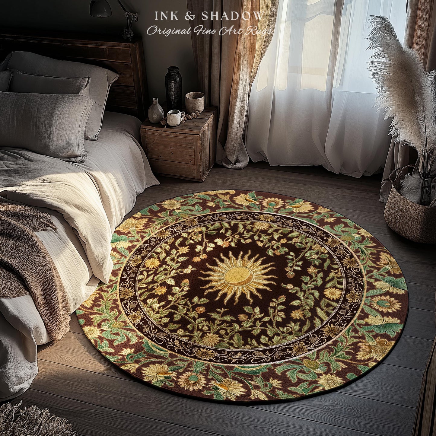 Boho Maximalist Sun Area Rug | Witchy Mystic Theme Rug Whimsical Celestial Tarot Aesthetic Astrology Inspired Spiritual Witchy Accent Rug