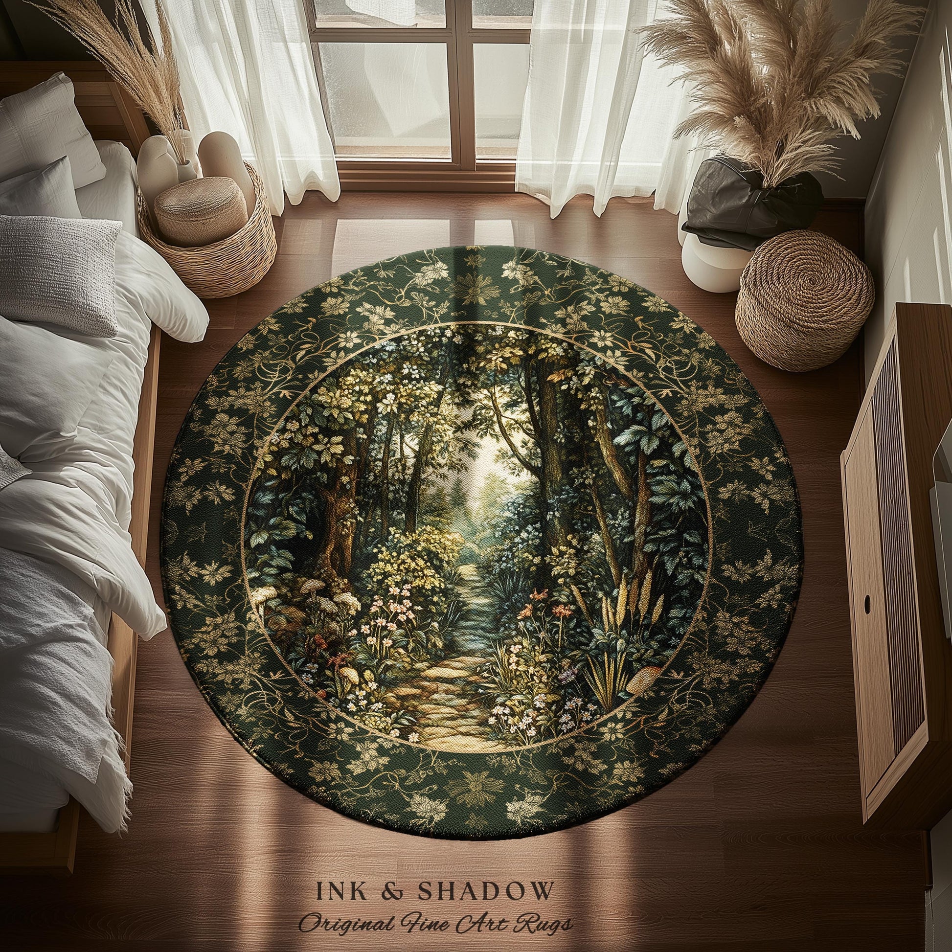 Fairy Meadow Mushroom Forest Rug | Mystic Academia Folklore Inspired Fairycore Aesthetic Accent Rug Magical Bedroom Medieval Home Decor |
