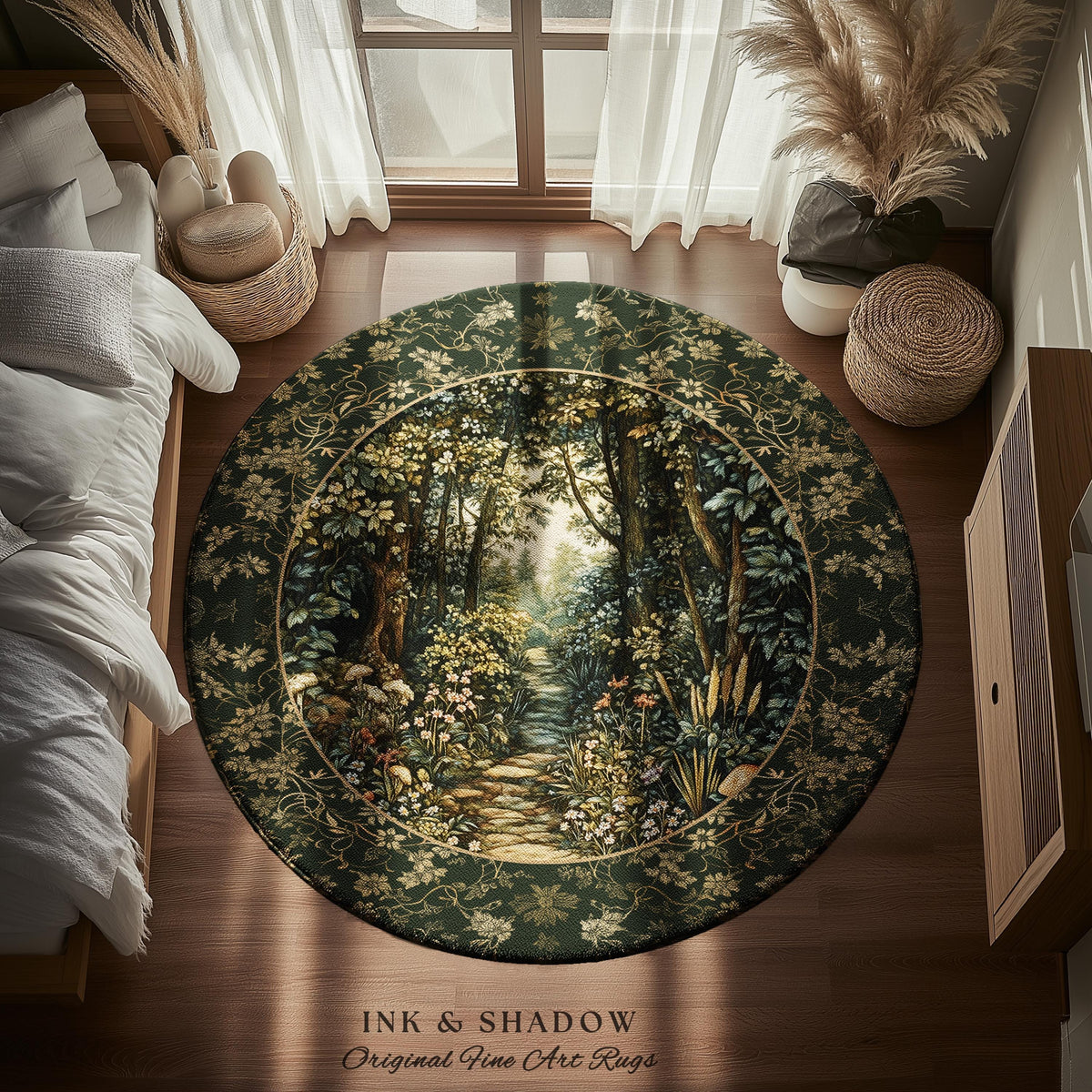 Fairy Meadow Mushroom Forest Rug | Mystic Academia Folklore Inspired Fairycore Aesthetic Accent Rug Magical Bedroom Medieval Home Decor |