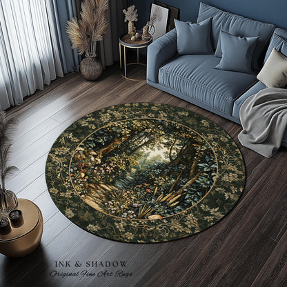 Fairy Meadow Mushroom Forest Rug | Mystic Academia Folklore Inspired Fairycore Aesthetic Accent Rug Magical Bedroom Medieval Home Decor |