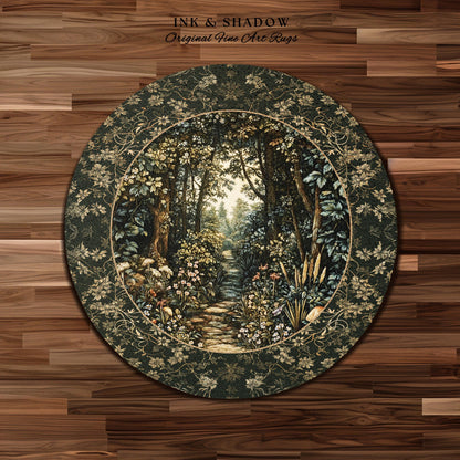 Fairy Meadow Mushroom Forest Rug | Mystic Academia Folklore Inspired Fairycore Aesthetic Accent Rug Magical Bedroom Medieval Home Decor |