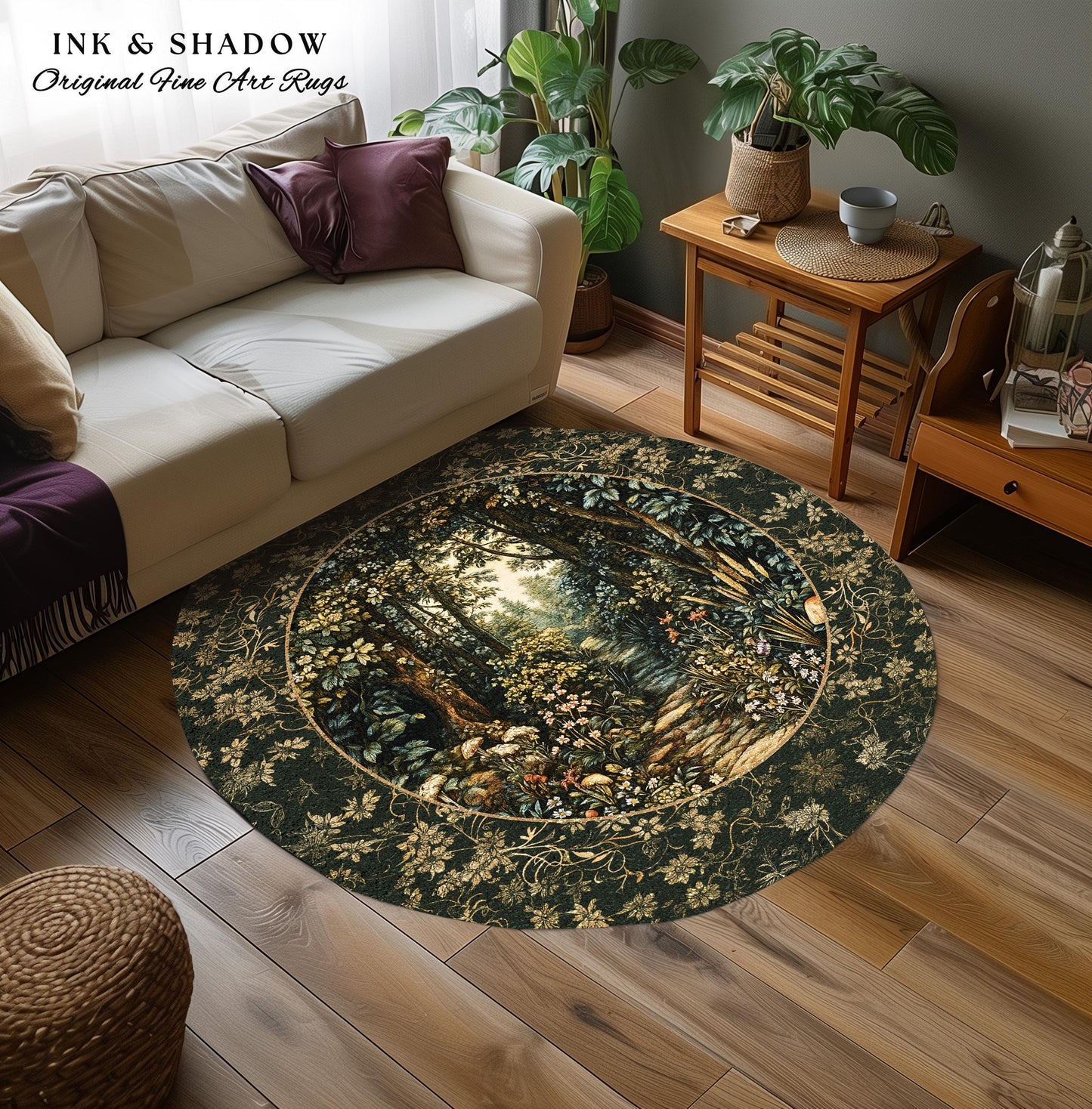 Fairy Meadow Mushroom Forest Rug | Mystic Academia Folklore Inspired Fairycore Aesthetic Accent Rug Magical Bedroom Medieval Home Decor |
