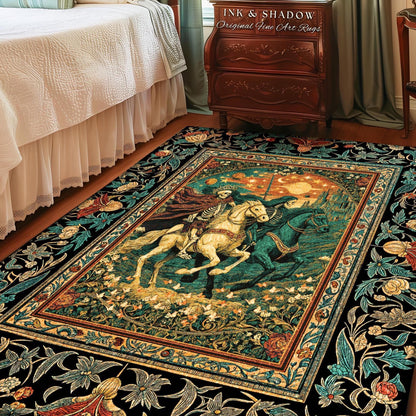 Fantasy Aesthetic Skeleton Riders Rug | Haunted Horsemen Royal Celestial Golden Maximalist Baroque Macabre Bedroom Accent Whimsigothic Dorm