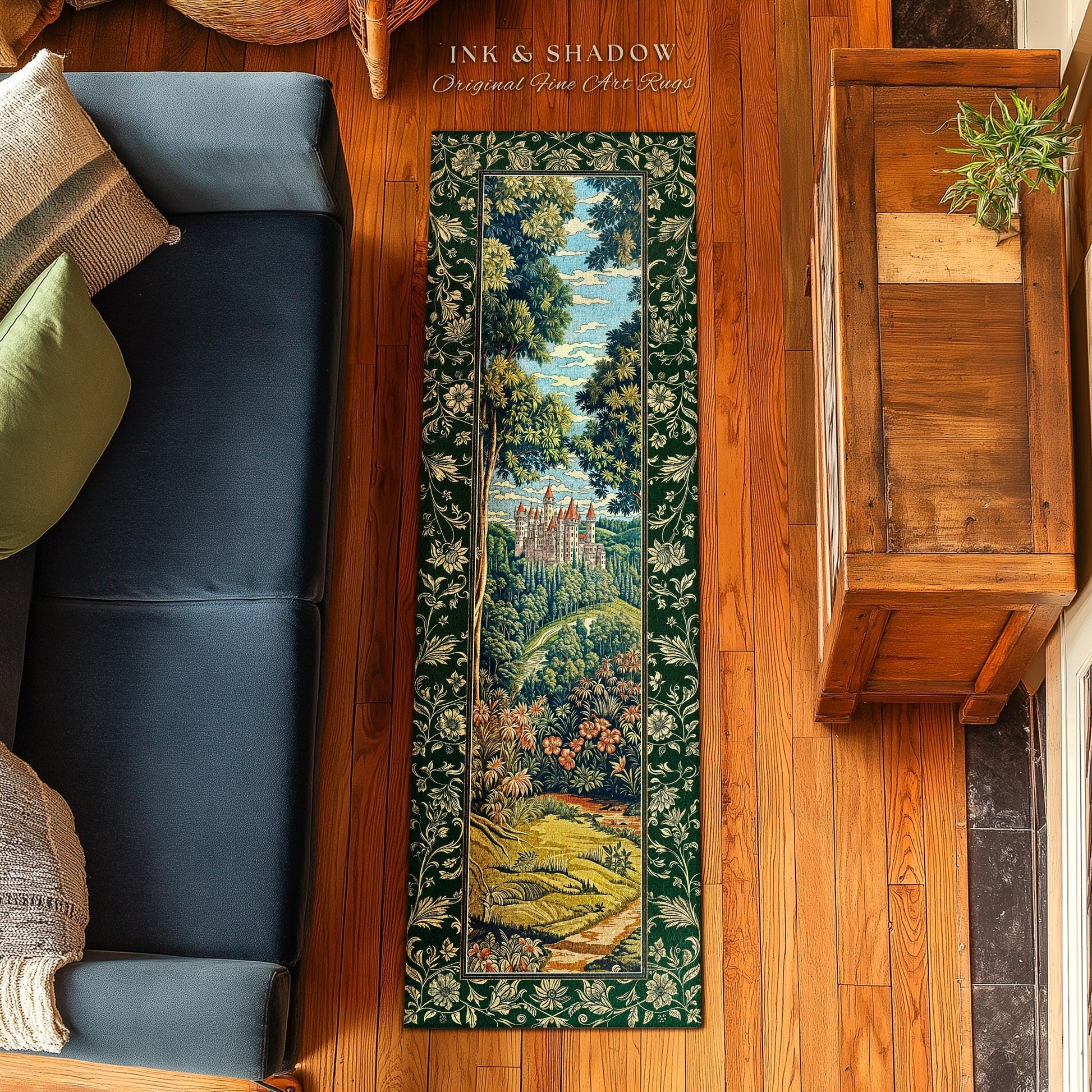 Fairytale Aesthetic Castle Round Rug | Fairycore Large Area Rug Folklore Inspired Magical Woodland Bedroom Decor Whimsigothic Mat Ethereal |