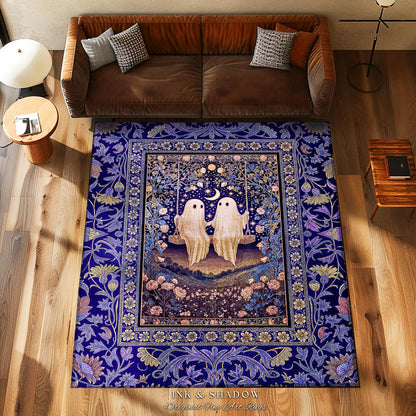 Autumn Lovers Purple Area Rug | Celestial Gothic Ghost Lovers Decor Cottagecore Witchy Forest Accent Fairytale Bedroom Whimsigoth Aesthetic