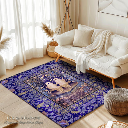Autumn Lovers Purple Area Rug | Celestial Gothic Ghost Lovers Decor Cottagecore Witchy Forest Accent Fairytale Bedroom Whimsigoth Aesthetic