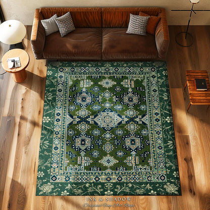 Blue Green Elegant Home Decor Round Rug | Rustic Aesthetic Living Room Pastel Green Home Decor Housewarming Gift Cottagecore Green Bedroom