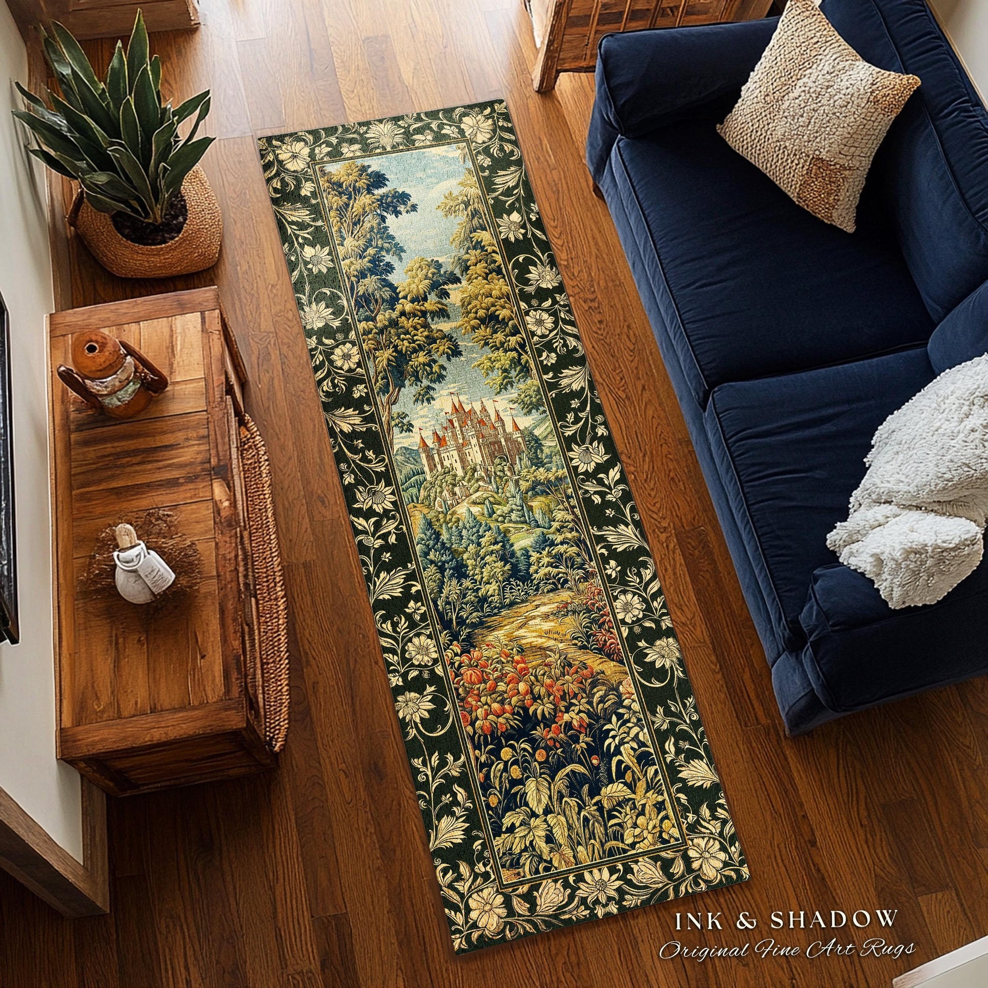 Mystic Castle Book Nook Round Rug | Ethereal Fairycore Large Area Rug Folklore Aesthetic Magical Woodland Botanical Bedroom Dark Academia |