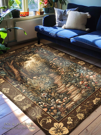 Mushroom Forest Magical Woodland Rug | Ethereal Mystic Academia Folklore Inspired Fairy Core Aesthetic Magical Bedroom Medieval Home Decor