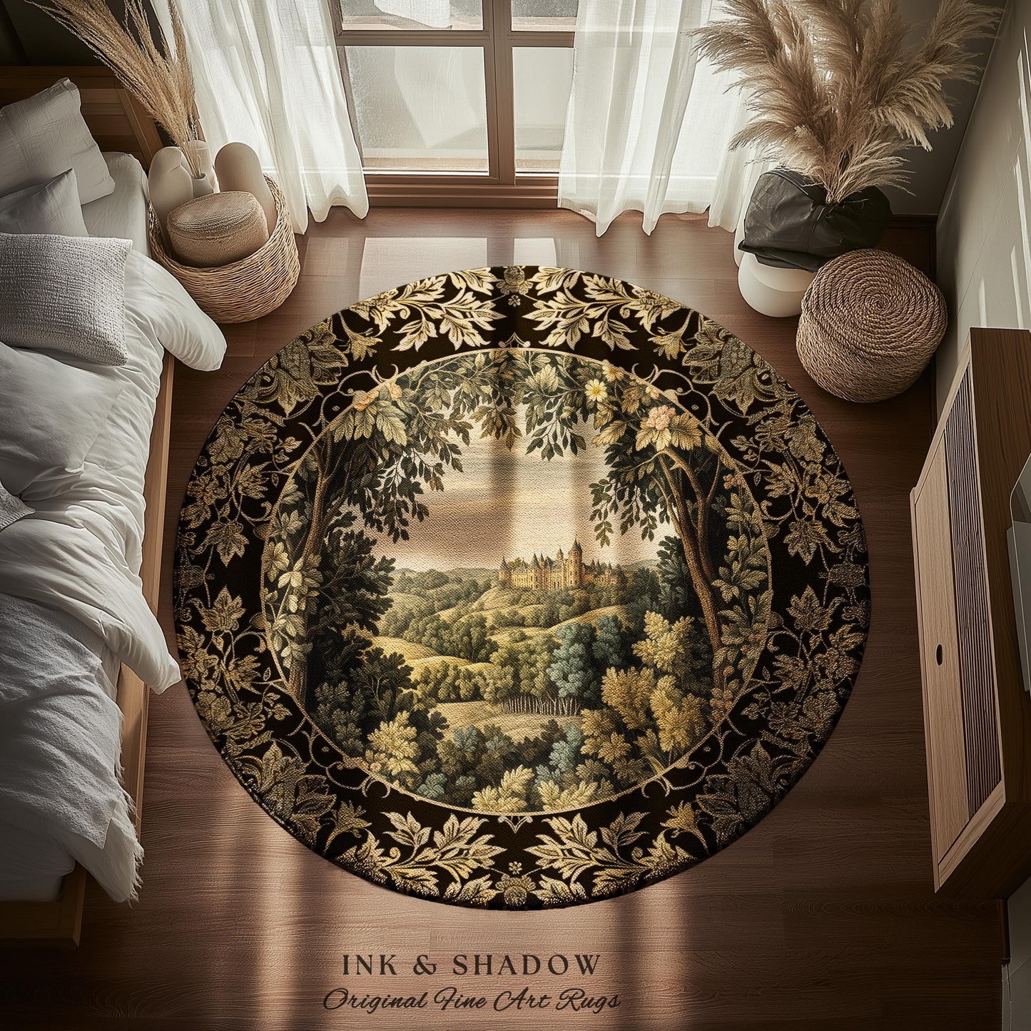 Medieval Meadow Area Rug | Rustic Fairytale Castle Landscape Woodland Fairy Folklore Princesscore Aesthetic Mystic Victorian Floral Accent