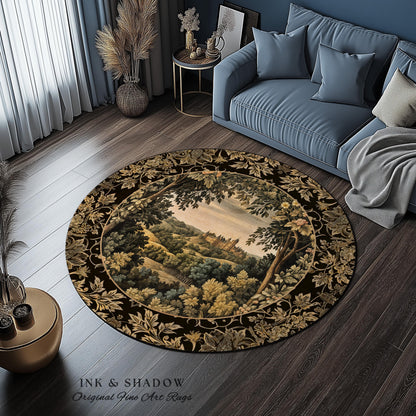 Medieval Meadow Area Rug | Rustic Fairytale Castle Landscape Woodland Fairy Folklore Princesscore Aesthetic Mystic Victorian Floral Accent |