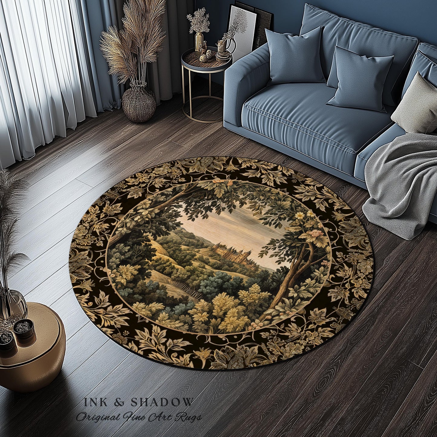 Medieval Meadow Area Rug | Rustic Fairytale Castle Landscape Woodland Fairy Folklore Princesscore Aesthetic Mystic Victorian Floral Accent