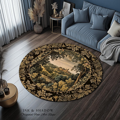 Medieval Meadow Area Rug | Rustic Fairytale Castle Landscape Woodland Fairy Folklore Princesscore Aesthetic Mystic Victorian Floral Accent