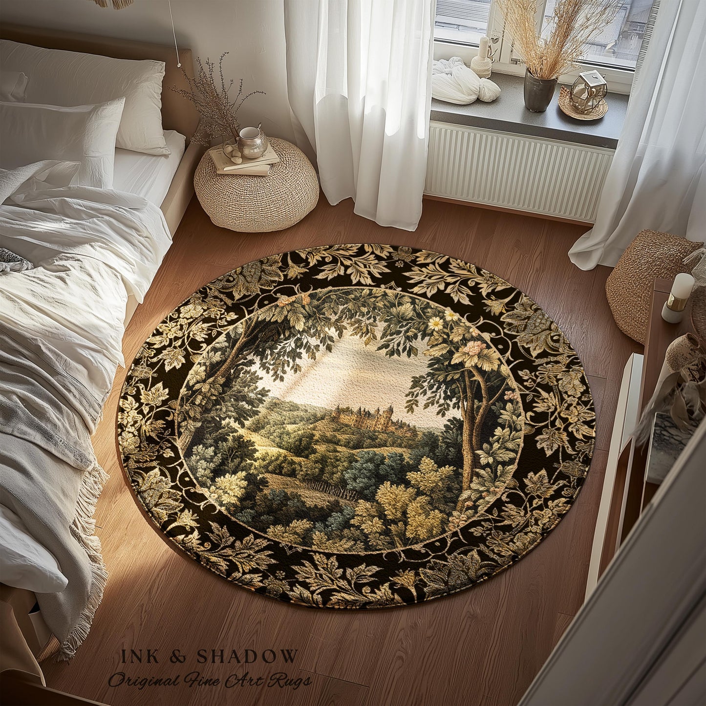 Medieval Meadow Area Rug | Rustic Fairytale Castle Landscape Woodland Fairy Folklore Princesscore Aesthetic Mystic Victorian Floral Accent