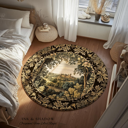 Medieval Meadow Area Rug | Rustic Fairytale Castle Landscape Woodland Fairy Folklore Princesscore Aesthetic Mystic Victorian Floral Accent