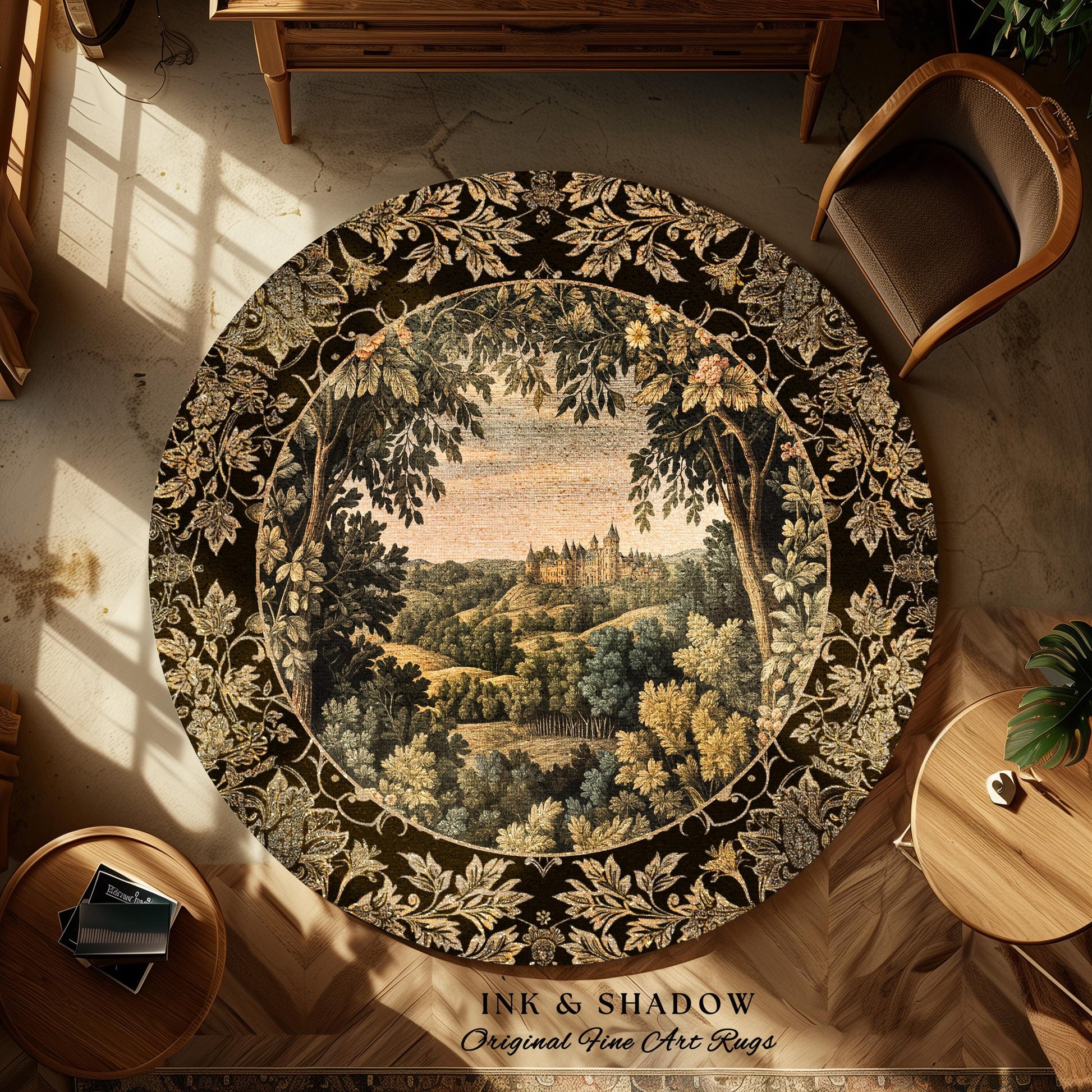 Medieval Meadow Area Rug | Rustic Fairytale Castle Landscape Woodland Fairy Folklore Princesscore Aesthetic Mystic Victorian Floral Accent