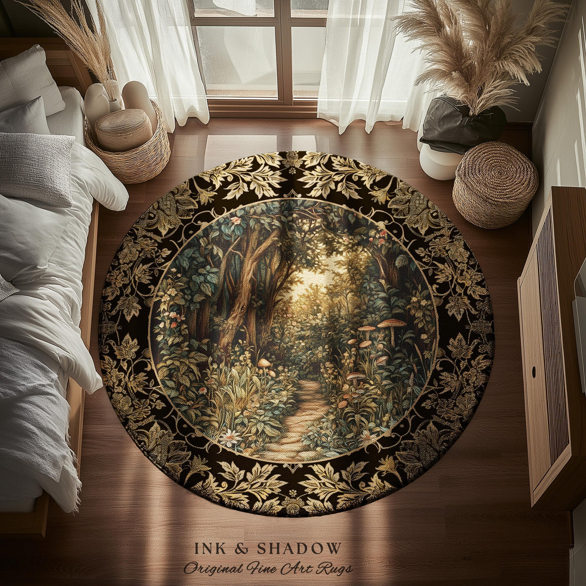 Mushroom Forest Magical Woodland Rug | Ethereal Mystic Academia Folklore Inspired Fairy Core Aesthetic Magical Bedroom Medieval Home Decor