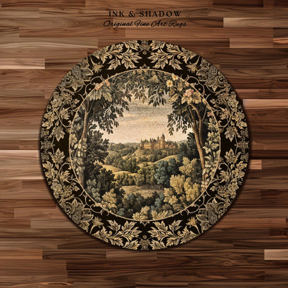 Medieval Meadow Area Rug | Rustic Fairytale Castle Landscape Woodland Fairy Folklore Princesscore Aesthetic Mystic Victorian Floral Accent
